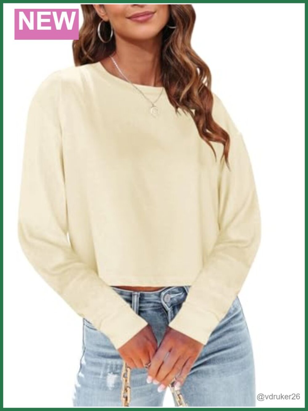 Womens Long Sleeve Crop Top Oversized Drop Shoulder Loose Fit Tee